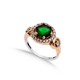 925 Ayar Gümüş Zümrüt Yeşili Yuvarlak Taşlı Otantik Yüzük