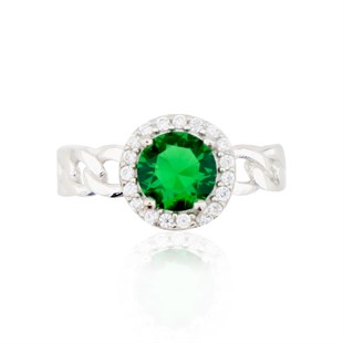 925 Ayar Gümüş Zümrüt Yuvarlak Takı Seti