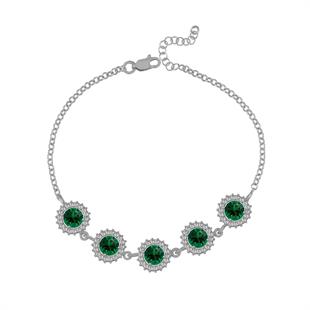 925 Ayar Gümüş Zümrüt Yuvarlak Taşlı Anturaj Bileklik