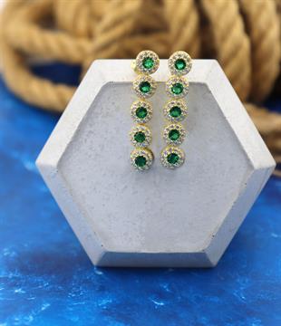 925 Ayar Gümüş Zümrüt Yuvarlak Taşlı Su Yolu Küpe