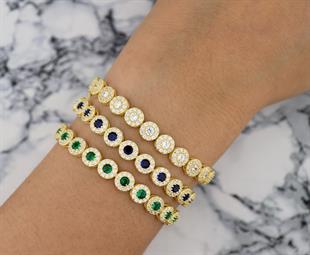 925 Ayar Gümüş Zümrüt Yuvarlak Taşlı Su Yolu Bileklik