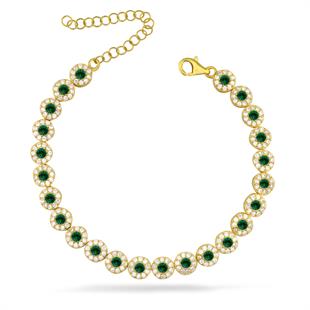 925 Ayar Gümüş Zümrüt Yuvarlak Taşlı Su Yolu Bileklik