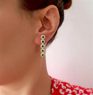 925 Ayar Gümüş Zümrüt Yuvarlak Taşlı Su Yolu Küpe