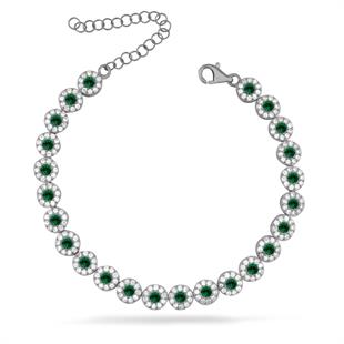 925 Ayar Gümüş Zümrüt Yuvarlak Taşlı Su Yolu Bileklik