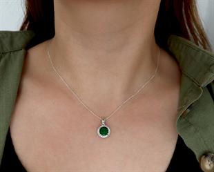 925 Ayar Gümüş Zümrüt Yuvarlak Taşlı Takı Seti
