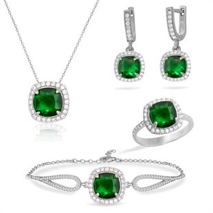 925 Ayar Gümüş Zümrüt Zirkon Takı Seti