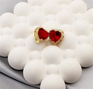 925 Ayar Gümüş Kırmızı Taşlı Kalp Küpe