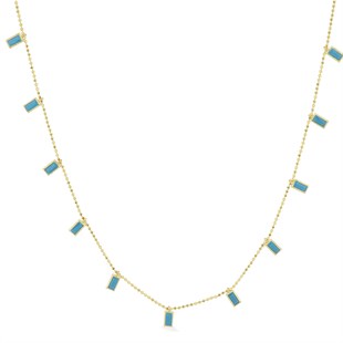 925 Ayar Kare Turkuaz Taşlı Gümüş Kolye