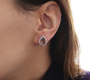 925 Ayar Rodyumlu Zultanit Damla Taş Gümüş Küpe