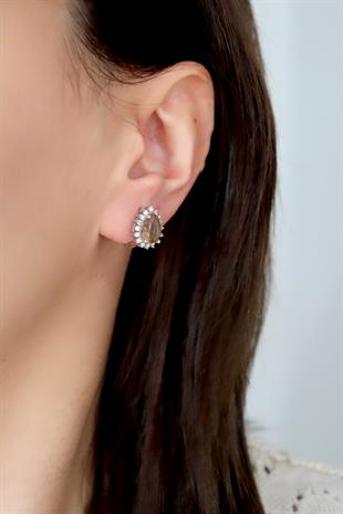 925 Ayar Rodyumlu Zultanit Damla Taş Gümüş Küpe