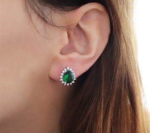 925 Ayar Rodyumlu Zümrüt Damla Taş Gümüş Küpe