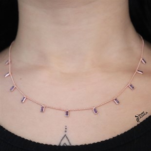925 Ayar Rose Ametist Taşlı Gümüş Shakıra Kolye