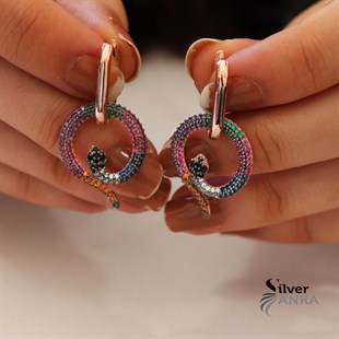 925 Ayar Zirkon Mix Taşlı Yılan Küpe