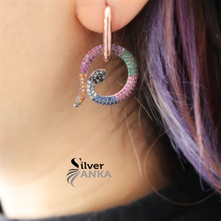 925 Ayar Zirkon Mix Taşlı Yılan Küpe