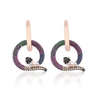 925 Ayar Zirkon Mix Taşlı Yılan Küpe