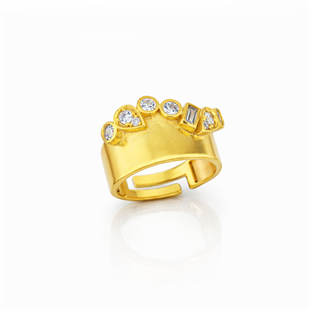 Altın Kaplama Bezel Taş Detaylı Gold Şerit Yüzük