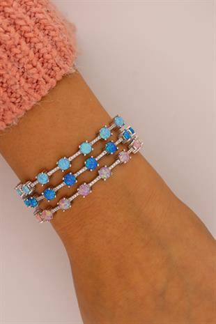 Saf Işıltı Açık Mavi Opal – 925 Ayar Gümüş Bileklik