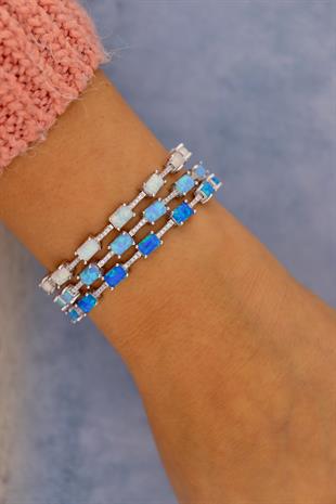 Saf Işıltı Beyaz Opal Baget – 925 Ayar Gümüş Bileklik