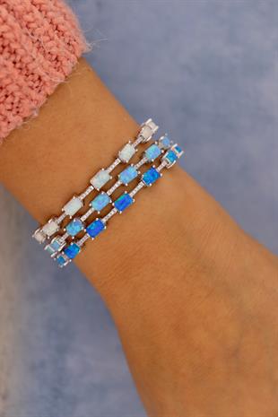 Saf Işıltı Mavi Opal Baget – 925 Ayar Gümüş Bileklik