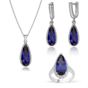 Tanzanite Taşlı Zarif Trend Set 925 Ayar Gümüş Takı