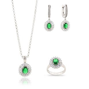Zirkon Renkli Taşlı Set 925 Ayar Gümüş Takı