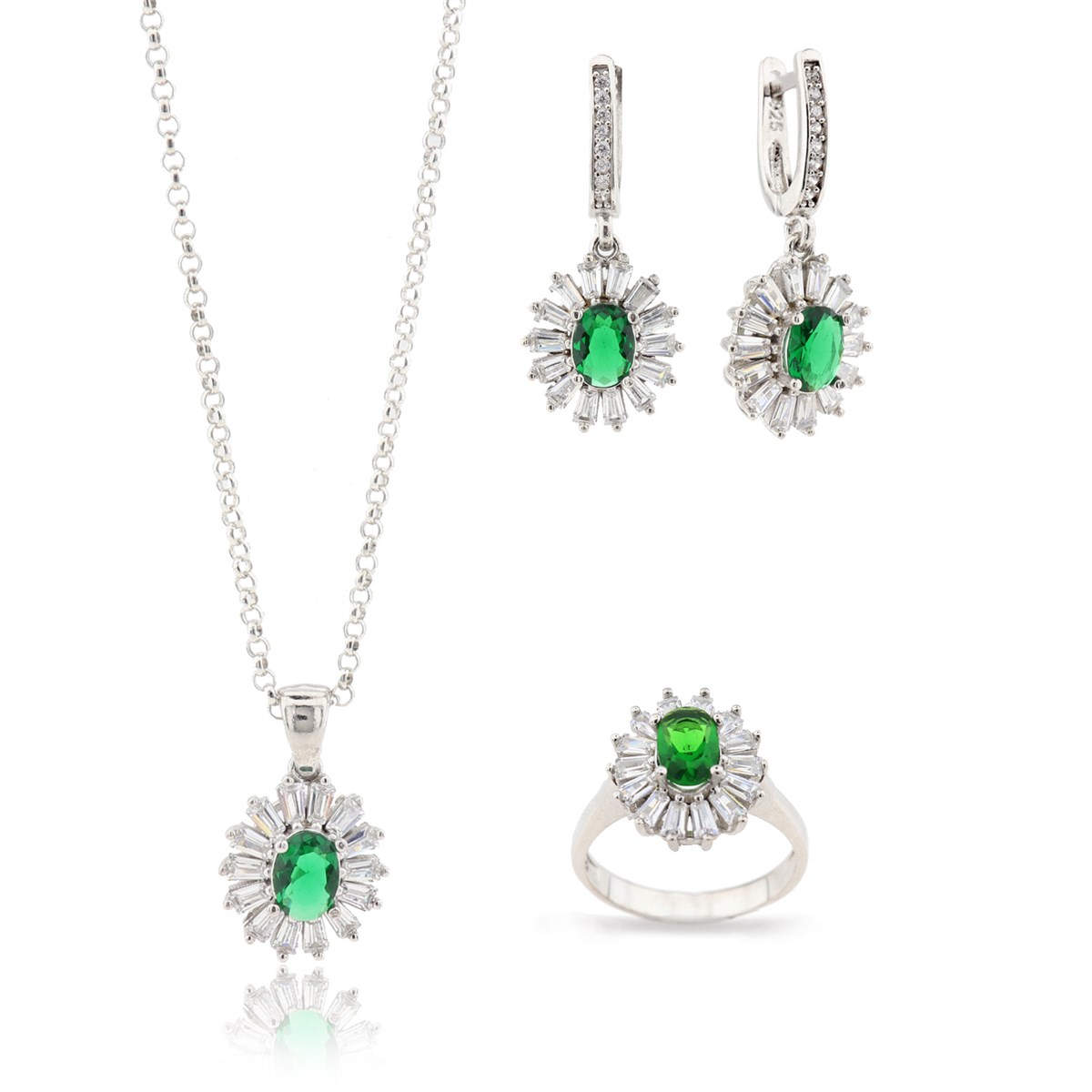 Zirkon Renkli Taşlı Set 925 Ayar Gümüş Takı