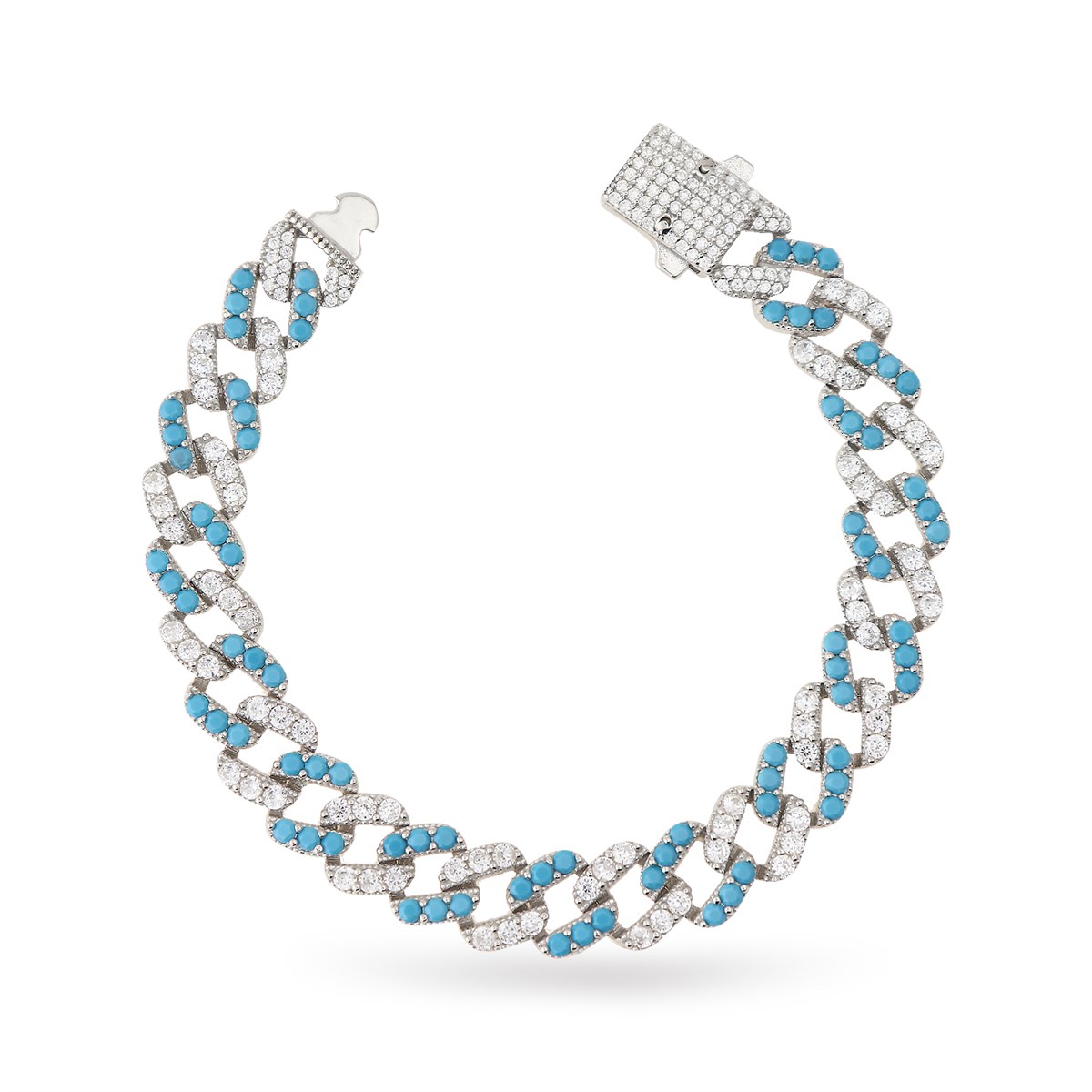 925 Ayar Gümüş 2 Renkli Gurmet Zincir Rodyumlu Gümüş Bileklik