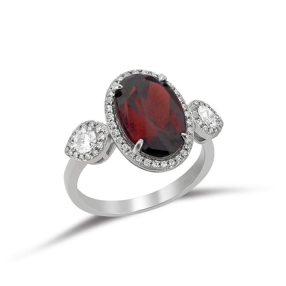 925 Ayar Gümüş 925 Ayar Gümüş Garnet Taşlı Yüzük