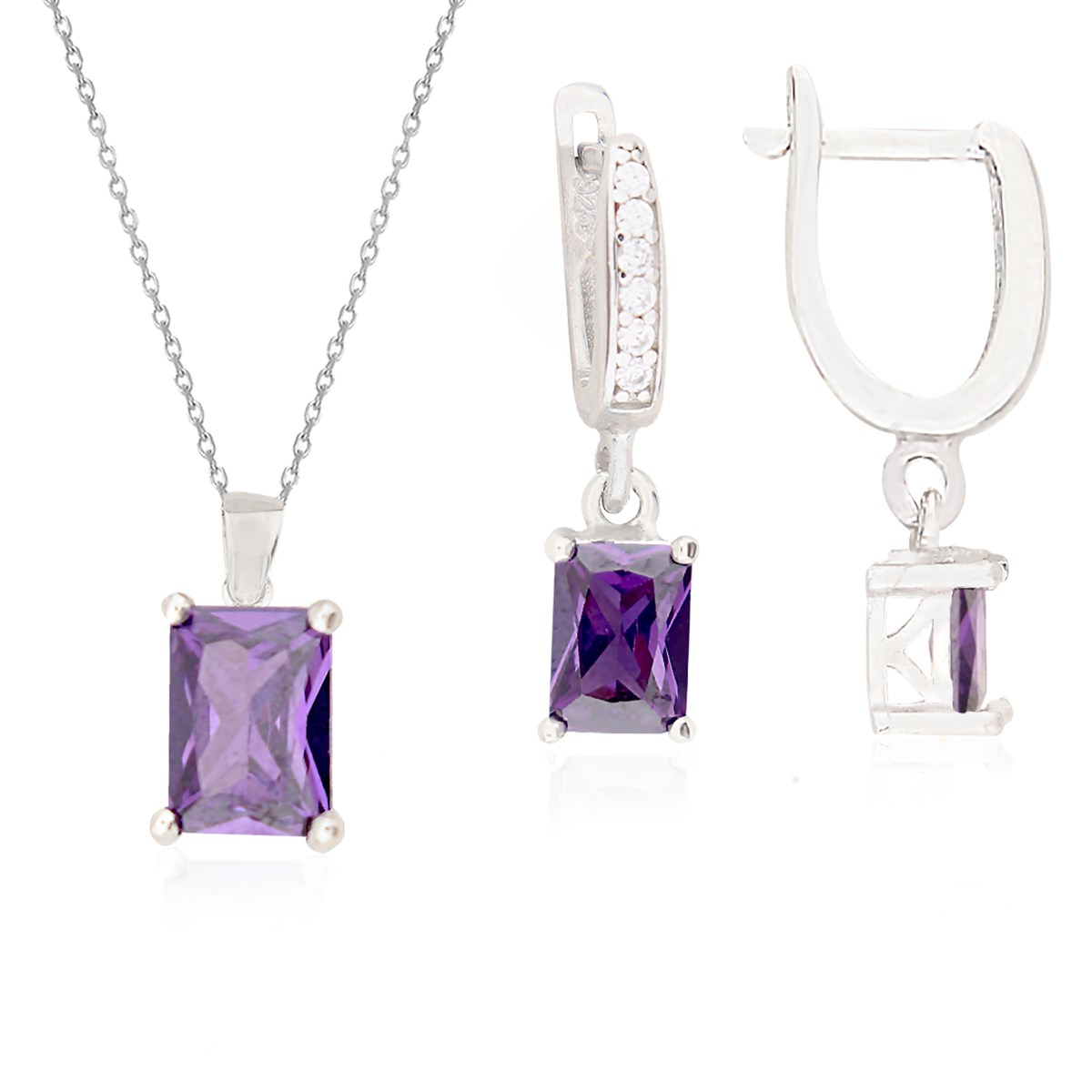 925 Ayar Gümüş Ametist Baget Takı Seti