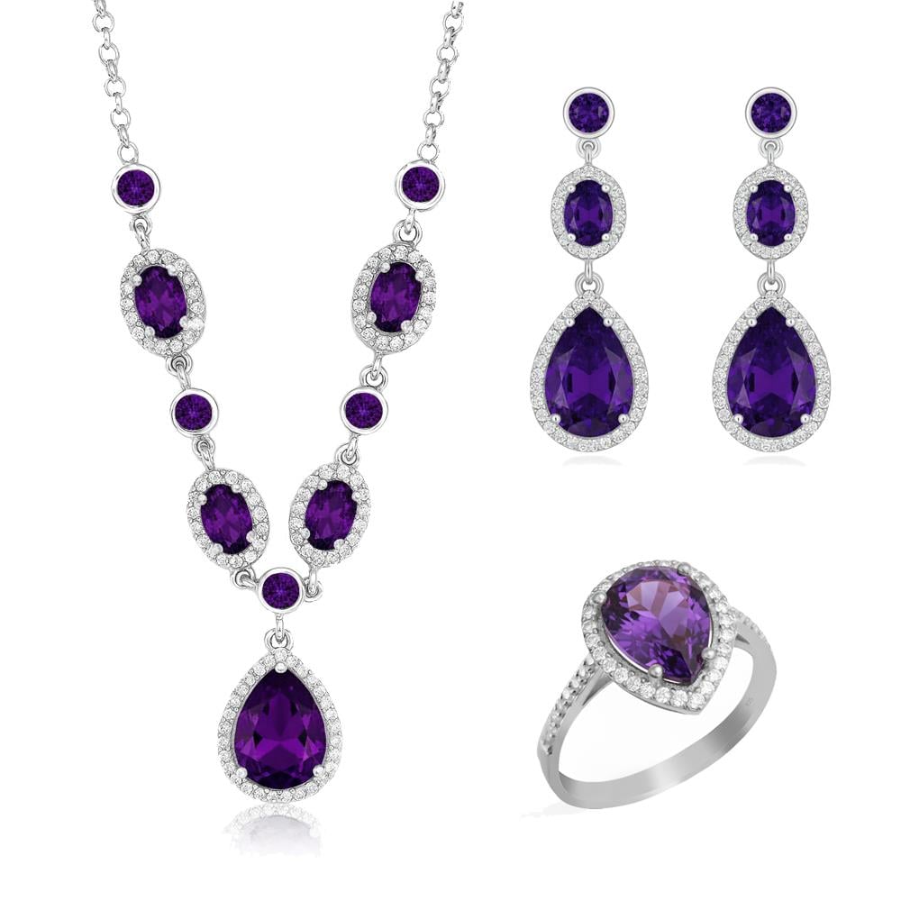 925 Ayar Gümüş Ametist Kristal Elegance Davet Takı Seti
