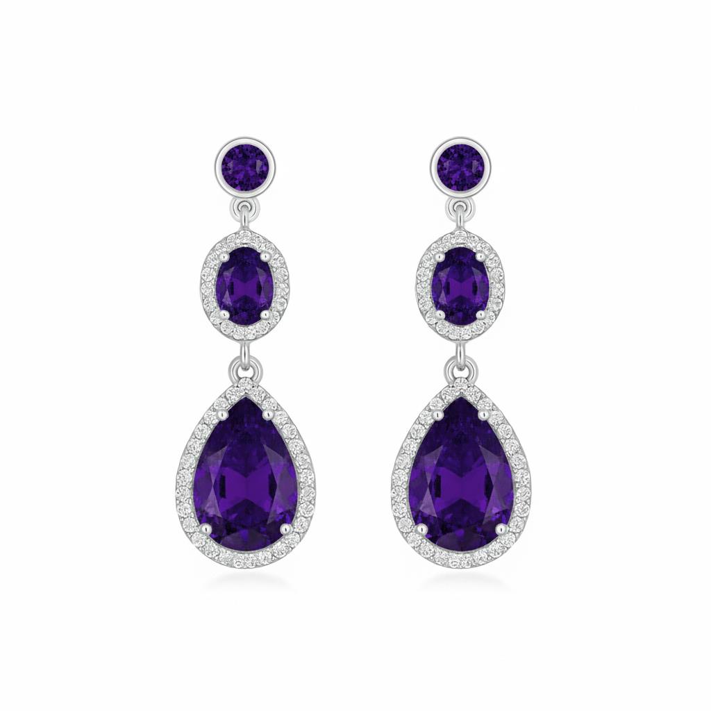 925 Ayar Gümüş Ametist Kristal Elegance Küpe