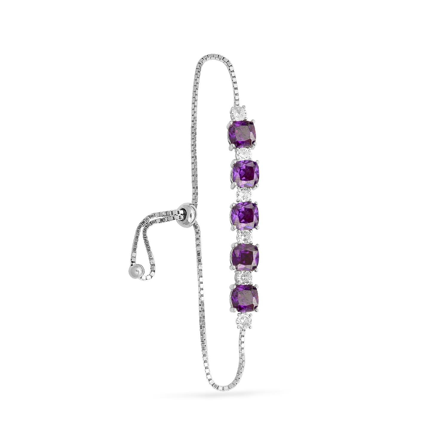 925 Ayar Gümüş Ametist Taşlı Asansörlü Bileklik