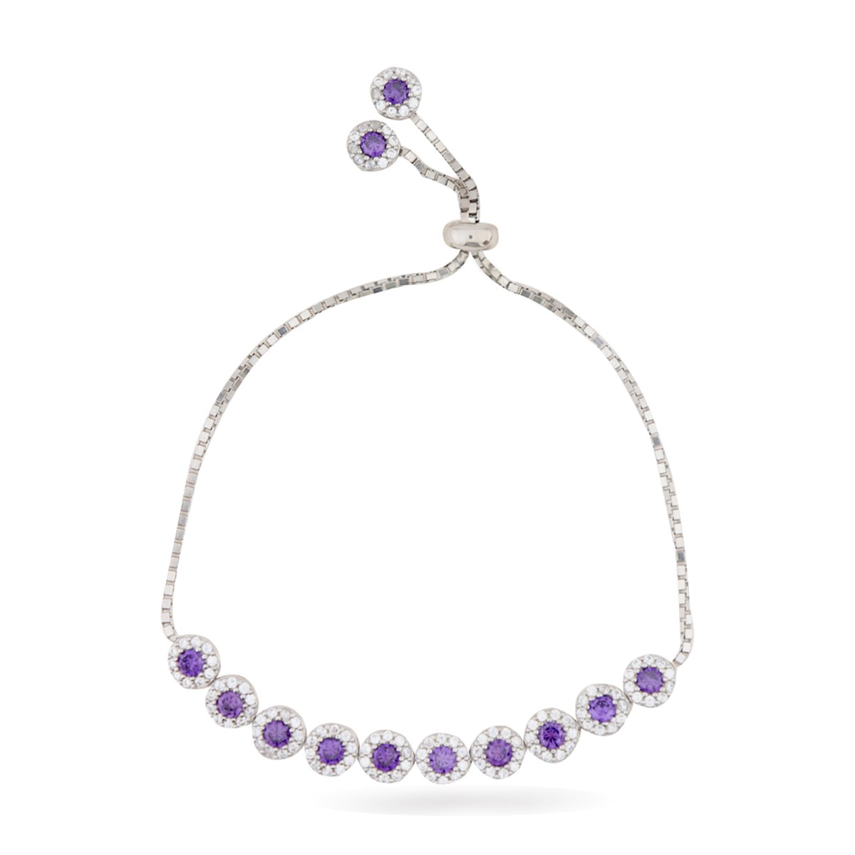 925 Ayar Gümüş Ametist Taşlı Asansörlü Bileklik