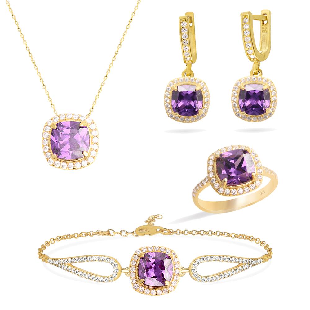 925 Ayar Gümüş Ametist Taşlı Takı Seti