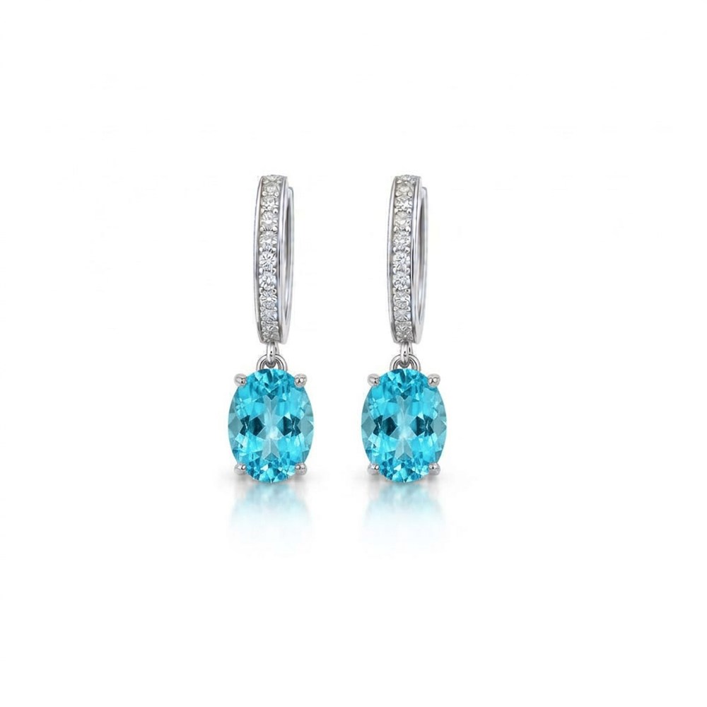 925 Ayar Gümüş Aqua Oval Taşlı Küpe