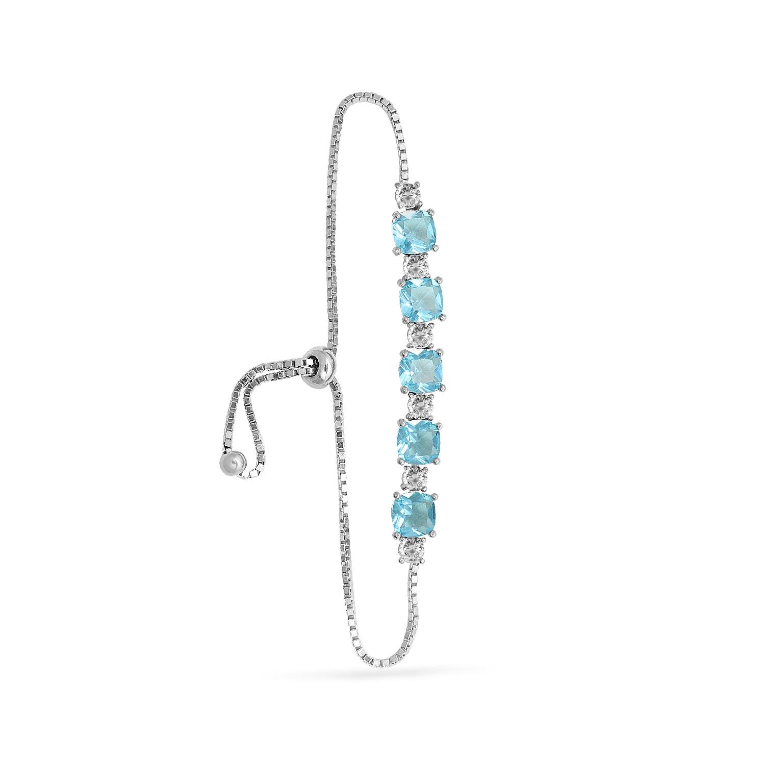 925 Ayar Gümüş Aqua Taşlı Asansörlü Bileklik