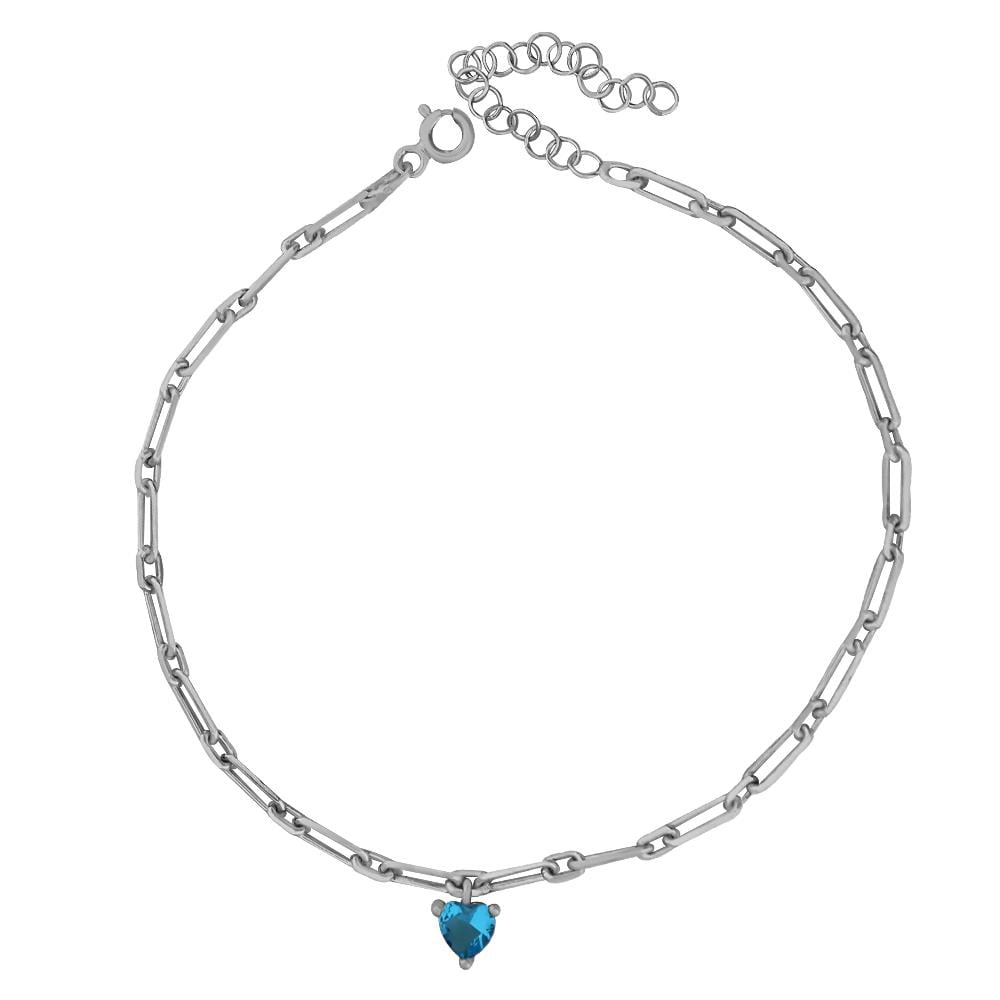 925 Ayar Gümüş Ataç Zincir Kalp Detaylı Halhal