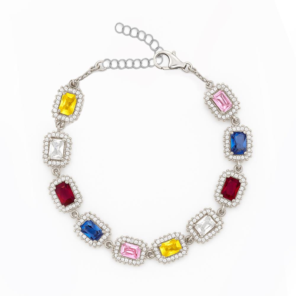 925 Ayar Gümüş Aurora Renkli Baget Tennis Bileklik