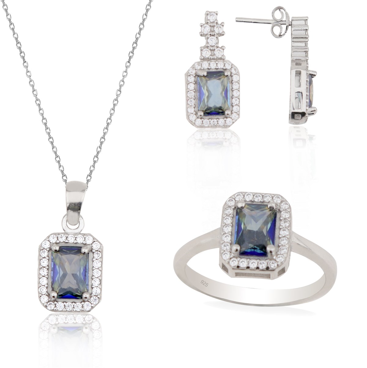 925 Ayar Gümüş Baget Takı Seti Mistik Topaz 3'lü Set