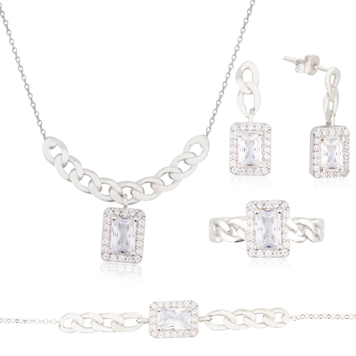 925 Ayar Gümüş Baget Takı Seti Zincir Detay