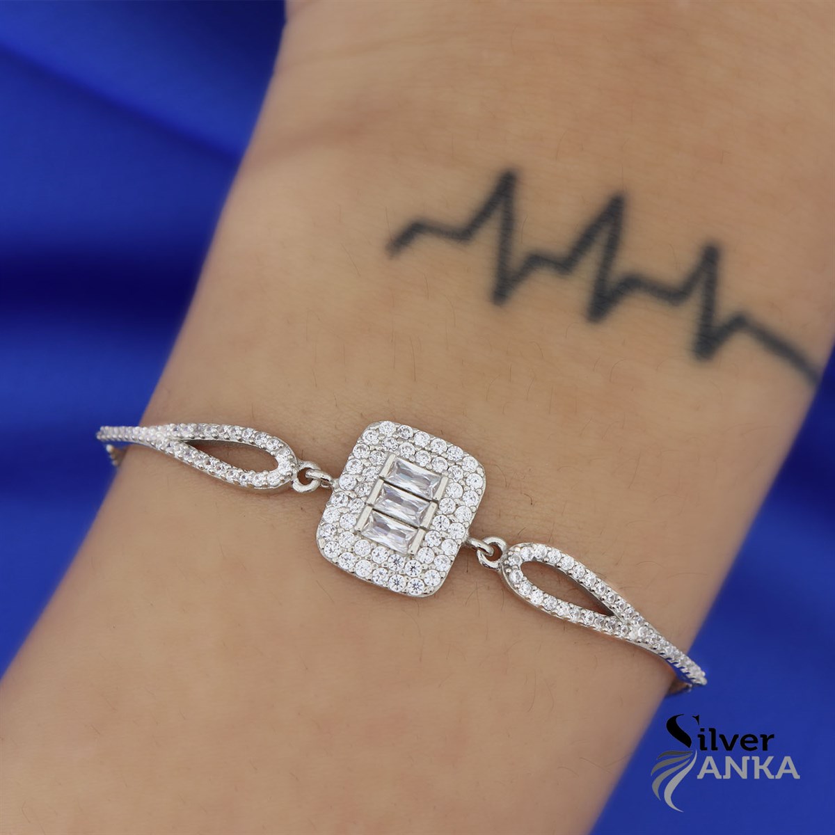 925 Ayar Gümüş Baget Taşlı Zarif Bileklik