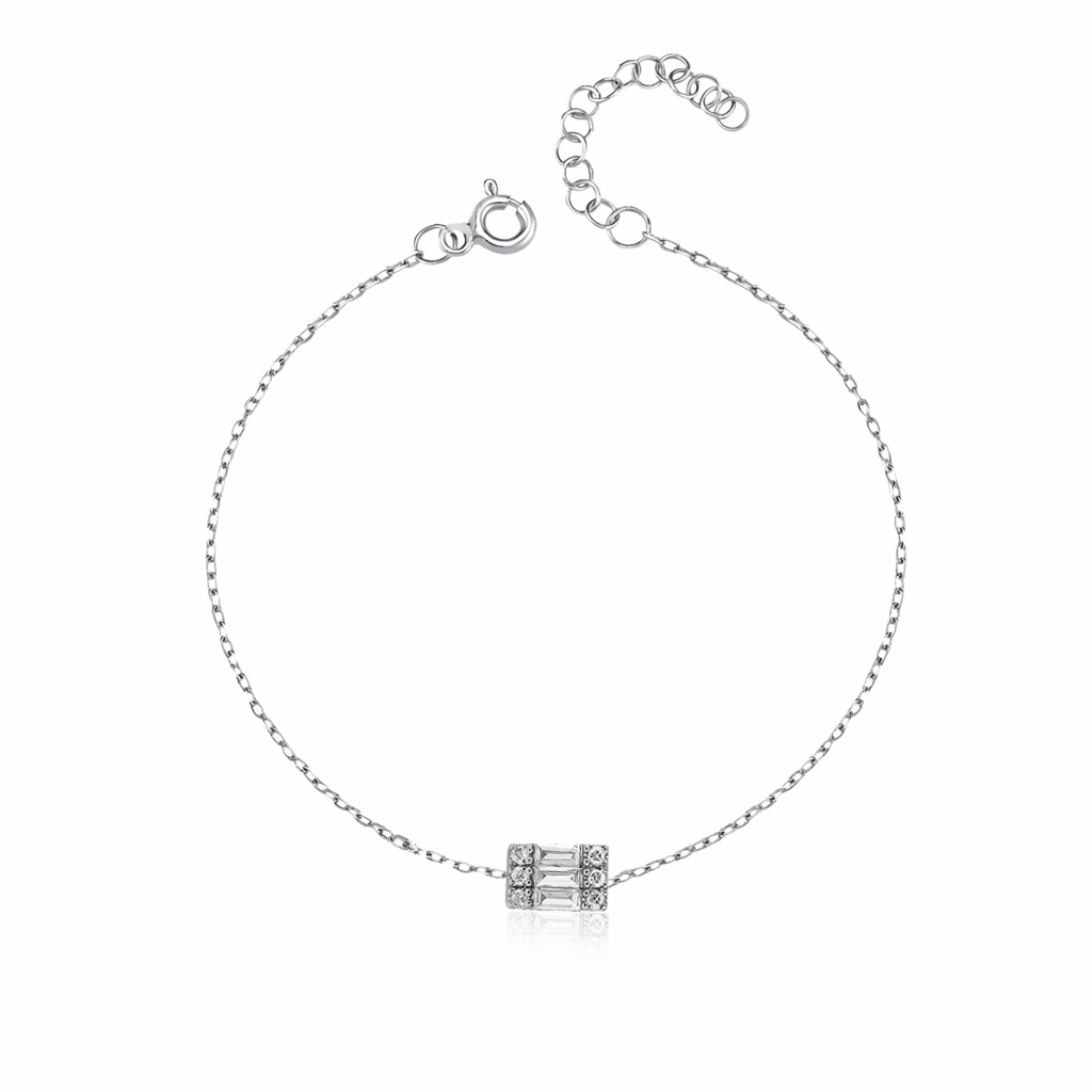 925 Ayar Gümüş Baget Zirkon Taşlı Minimalist Bileklik