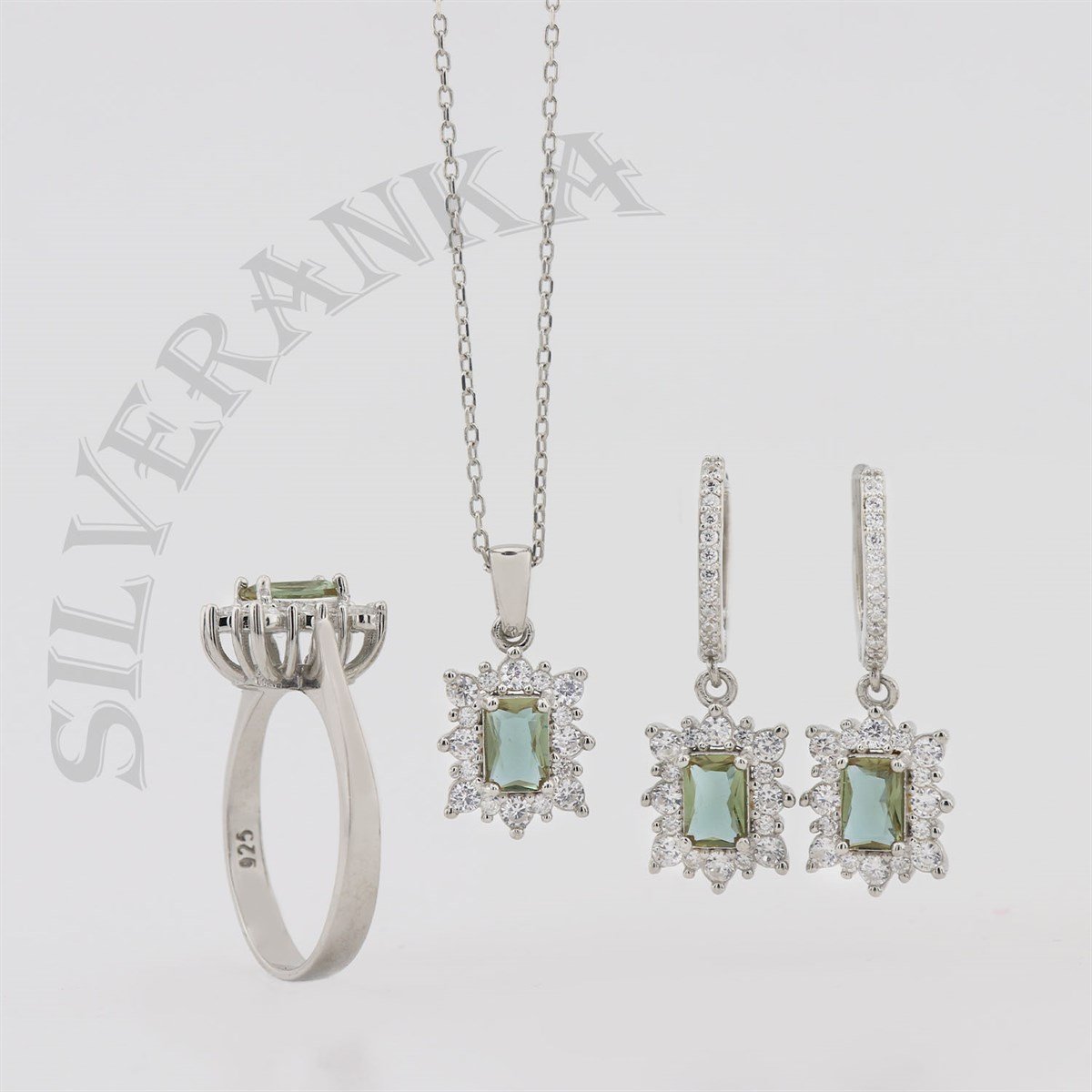 925 Ayar Gümüş Baget Zultanıt Taşlı Anturaj Set