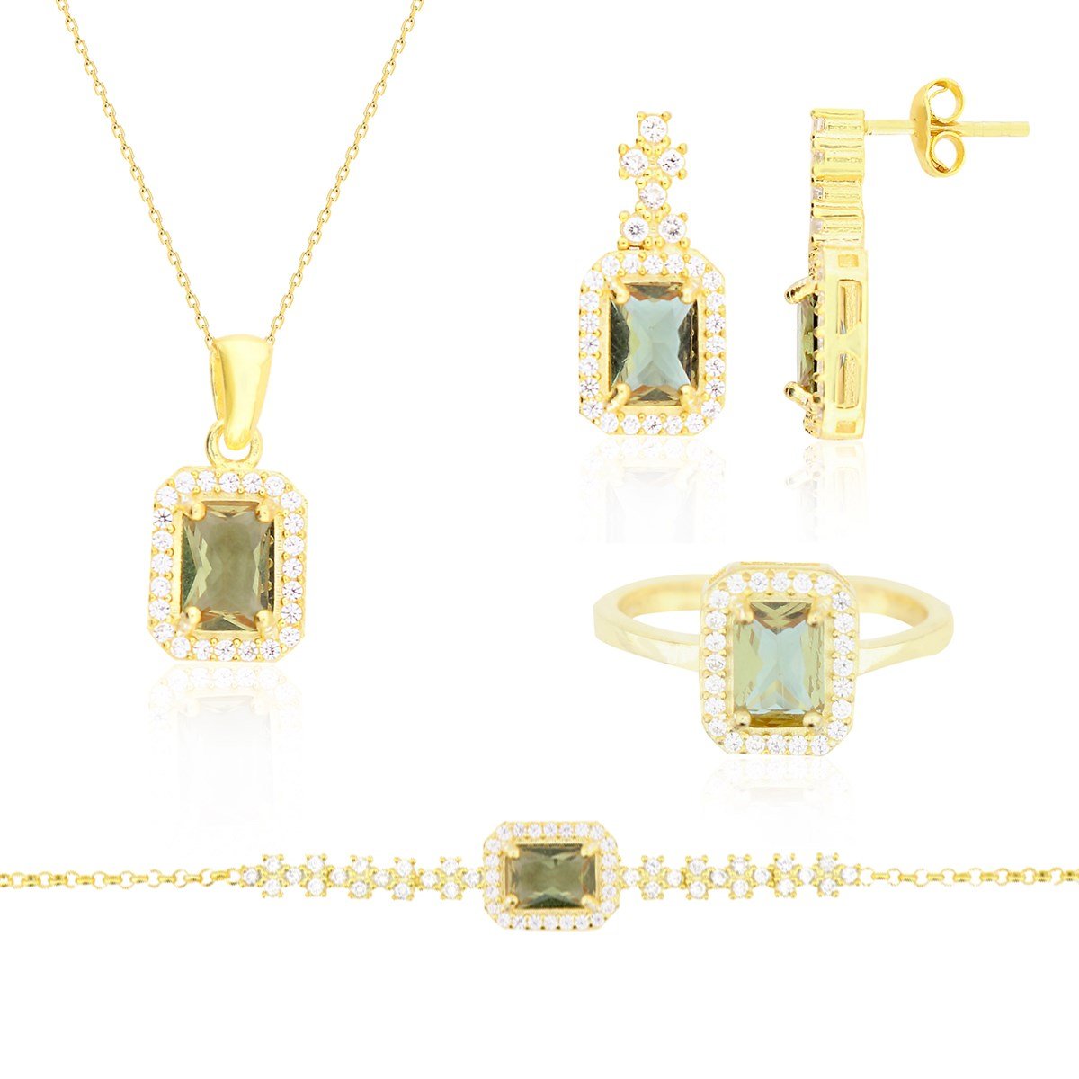 925 Ayar Gümüş Baget Zultanıt Taşlı Zarif Set