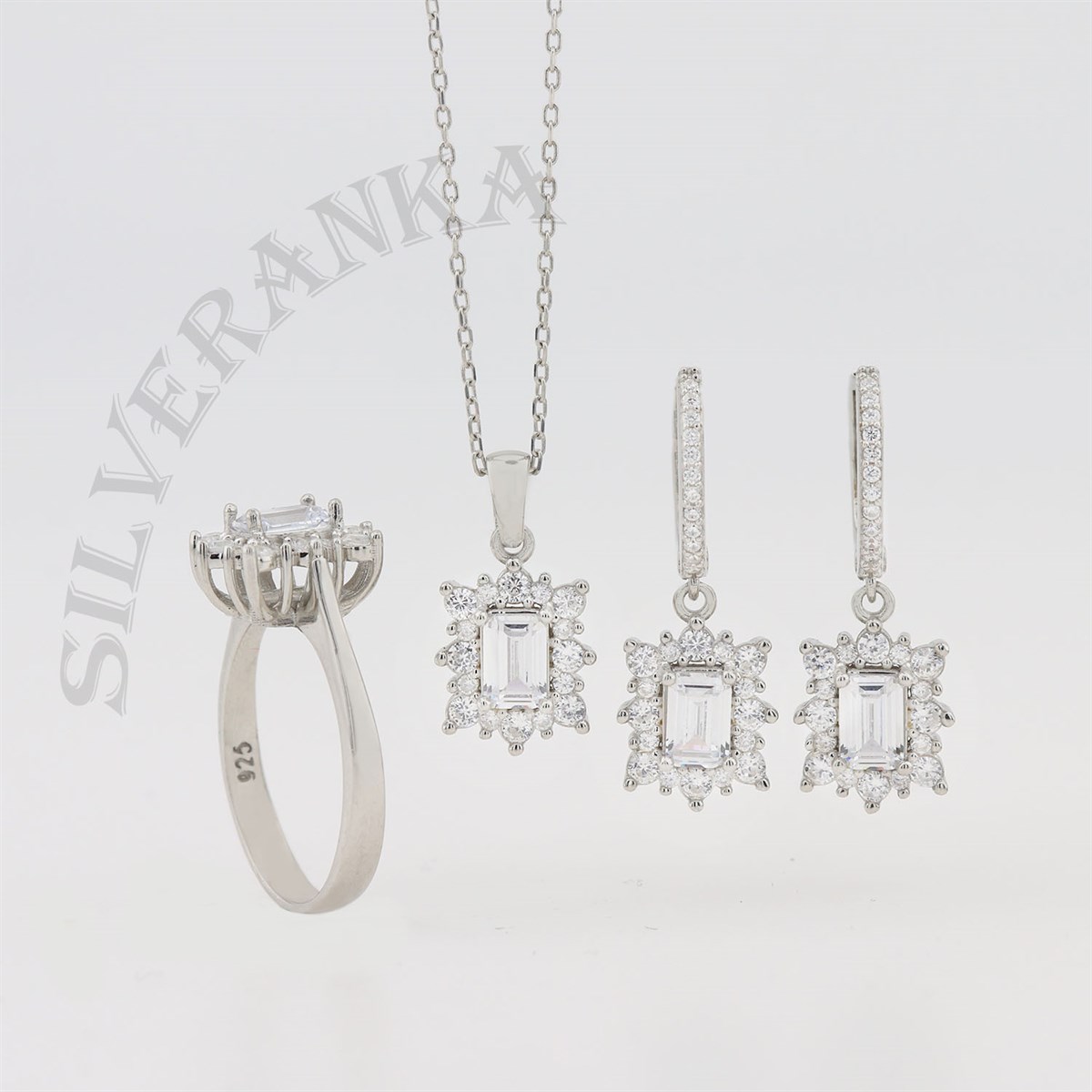 925 Ayar Gümüş Beyaz Baget Anturaj Set