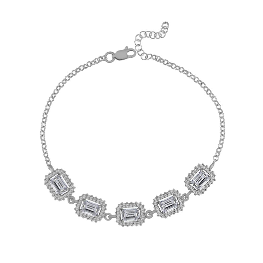 925 Ayar Gümüş Beyaz Baget Taşlı Anturaj Bileklik