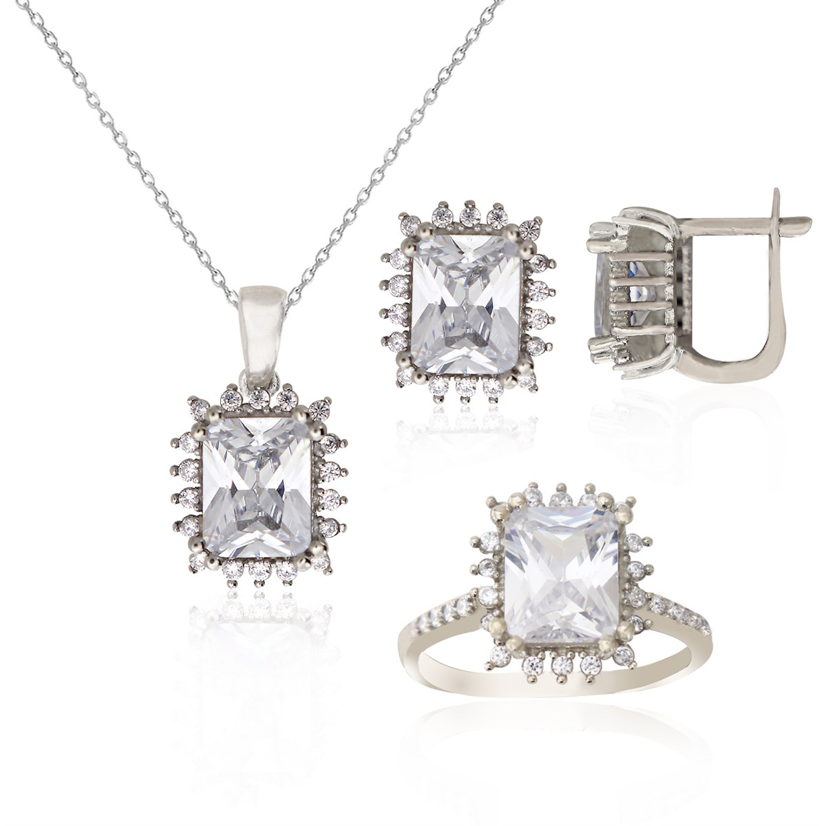 925 Ayar Gümüş Beyaz Baget Taşlı Takı Seti