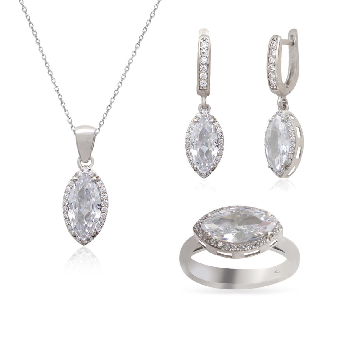 925 Ayar Gümüş Beyaz Markiz Takı Seti