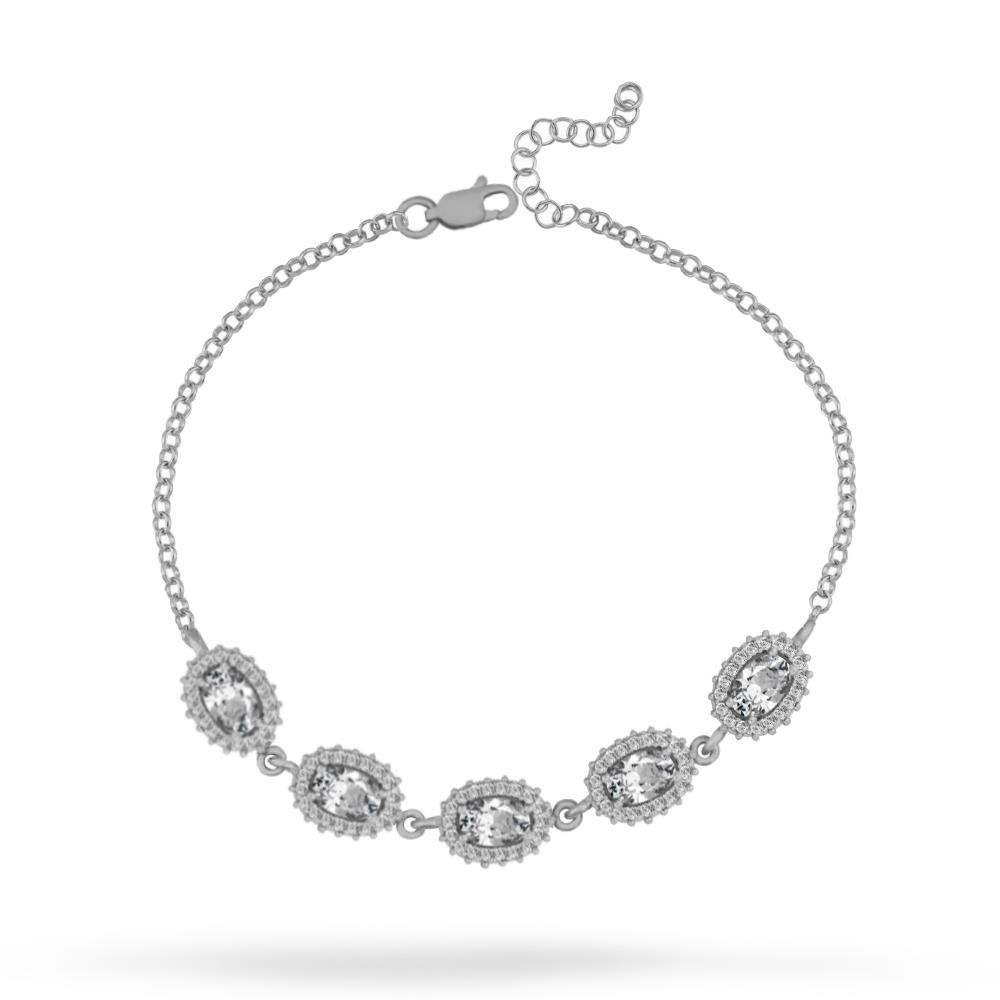 925 Ayar Gümüş Beyaz Oval Taşlı Anturaj Bileklik