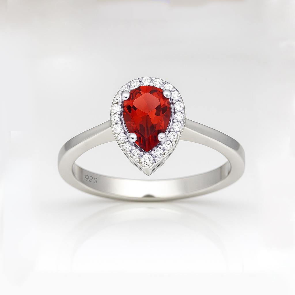 925 Ayar Gümüş Beyaz Ruby Taşlı Damla Yüzük